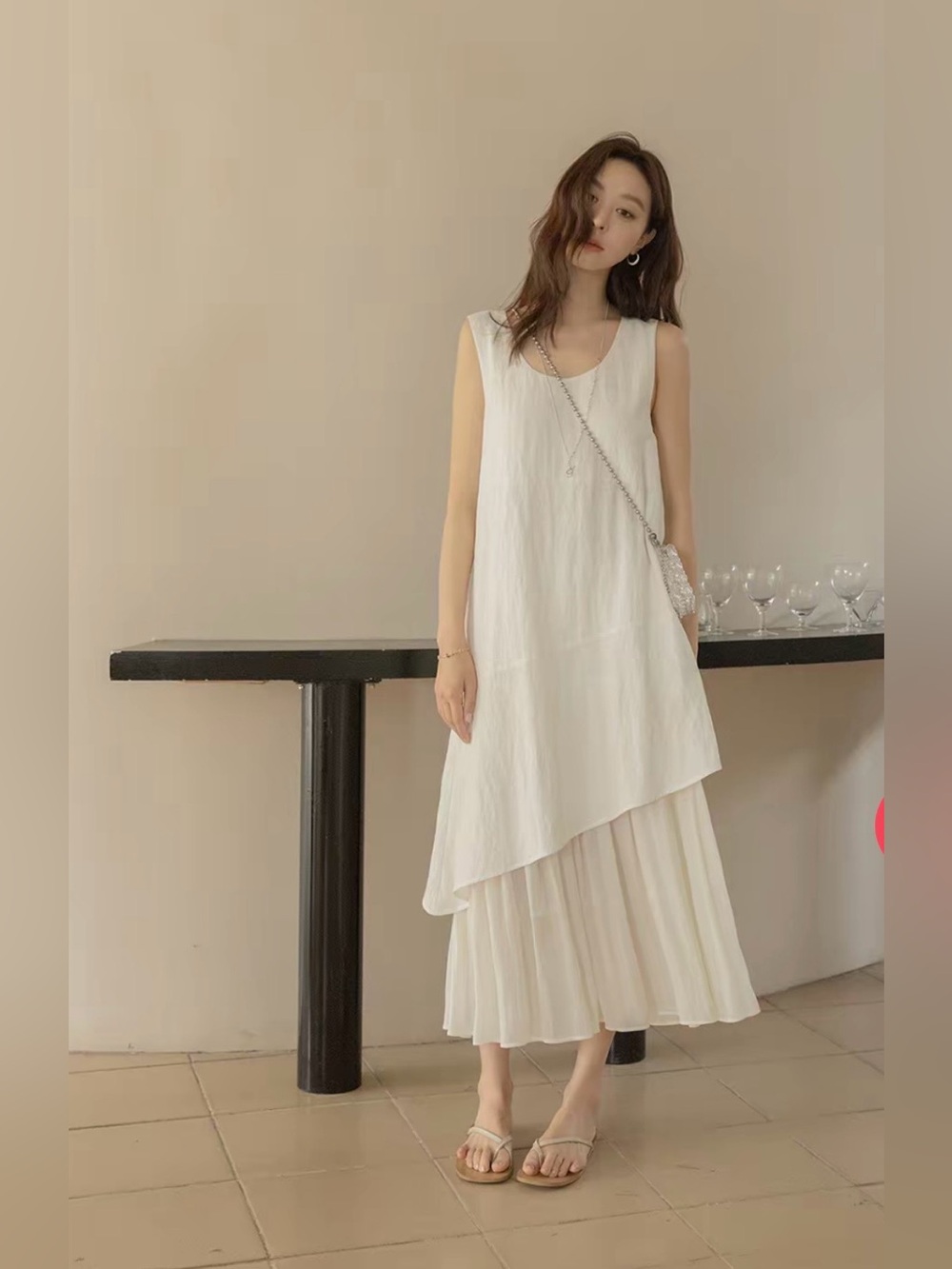 Boutique Sleeveless White Layered Midi Dress